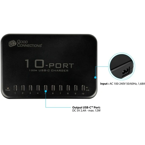 Good Connections USB-Schnellladestation 120 Watt, 10 Port 5 Good Connections USB-Schnellladestation 120 Watt, 10 Port – Bild 5