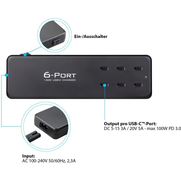 Good Connections USB-Schnellladestation 120 Watt, 6-Port, Ladegerät – Bild 5